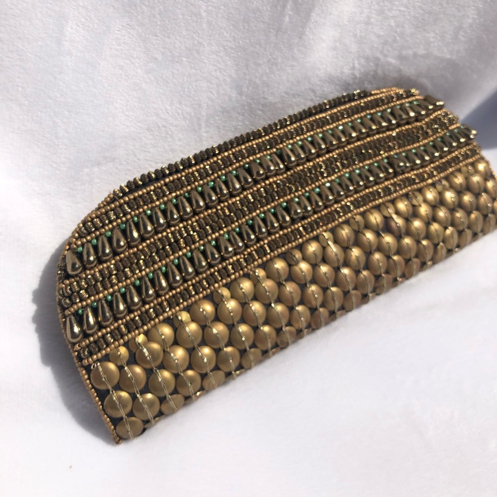Vintage Bohemian Clutch Luxury Designer Gold Beaded Small Bag Le Lis Blanc